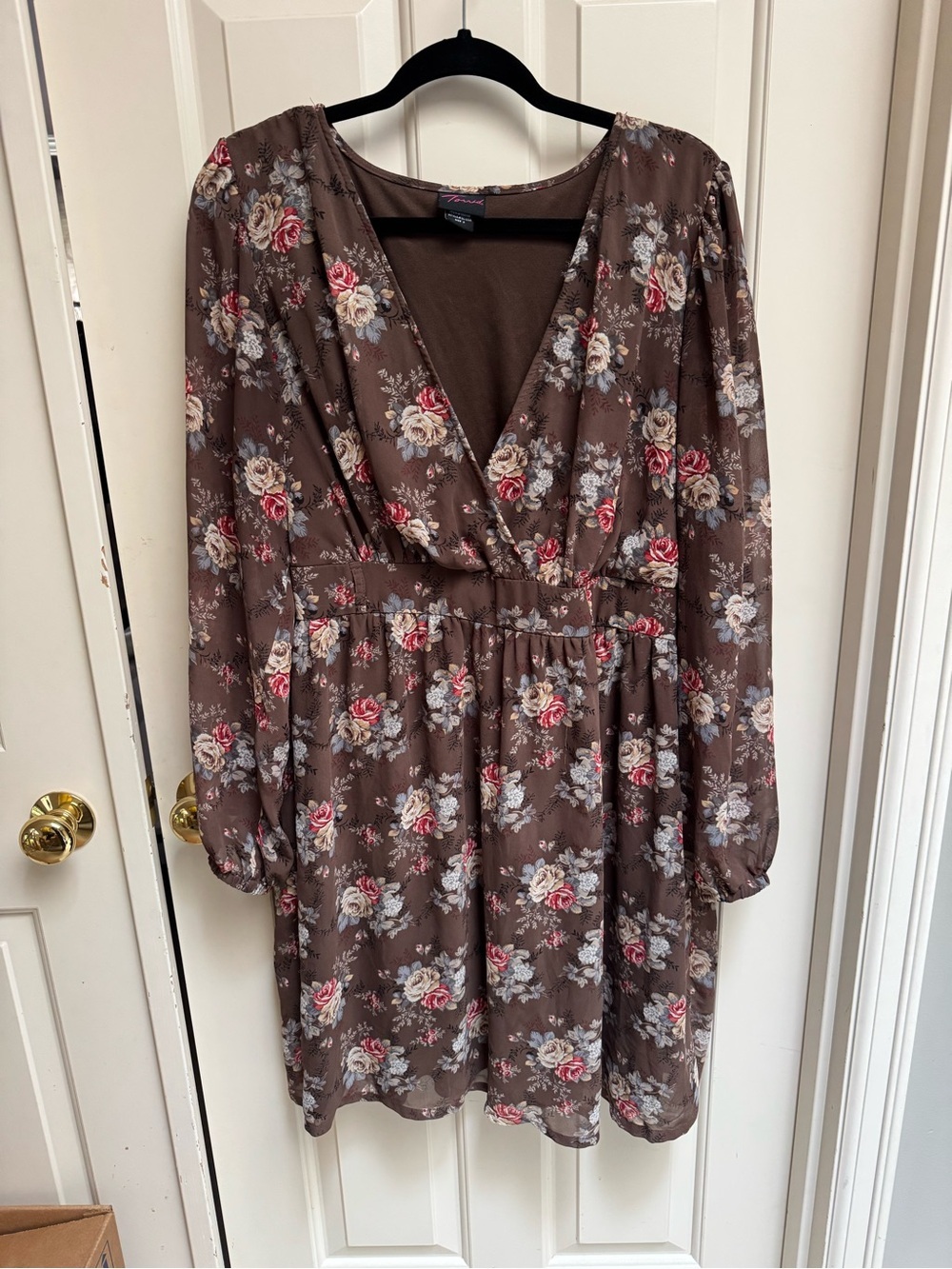 Torrid Brown Floral Long Sleeve V-Neck Dress